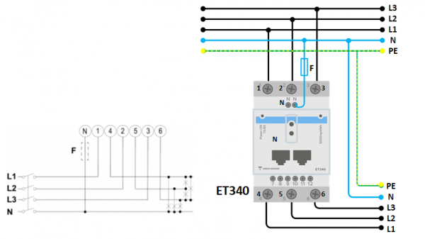 energy meters:schema et340 Contatori di Energia per impianti ad accumulo ET340 3 phase max 65A/phase Victron energy REL300300000 Ryanenergia