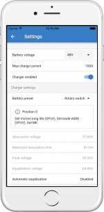 VictronConnect - MPPT battery settings