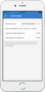 VictronConnect - MPPT load output settings