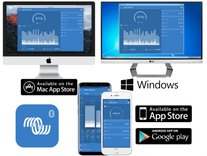 VictronConnect App is available on all major devices, windows, android, ios