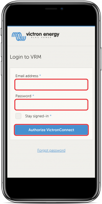 VictronConnect-Remote - Login to VRM